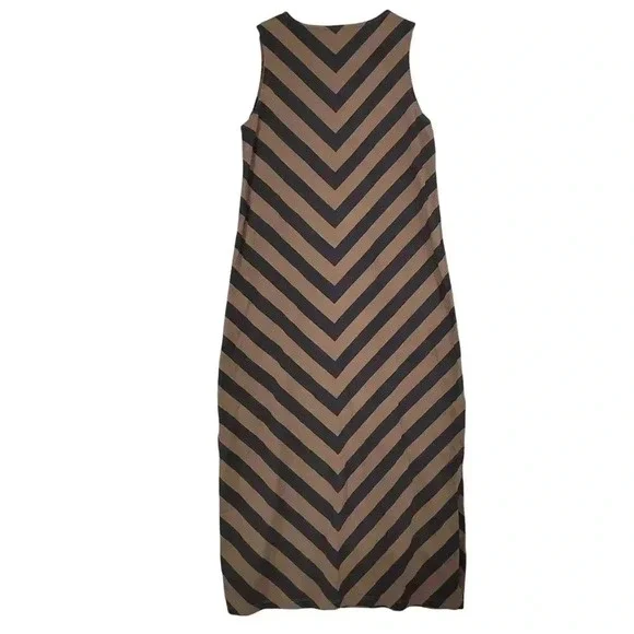 Lands End Womens Sleeveless Chevron Striped Maxi Slip Dress M Brown & Black 20PT - Picture 2 of 9